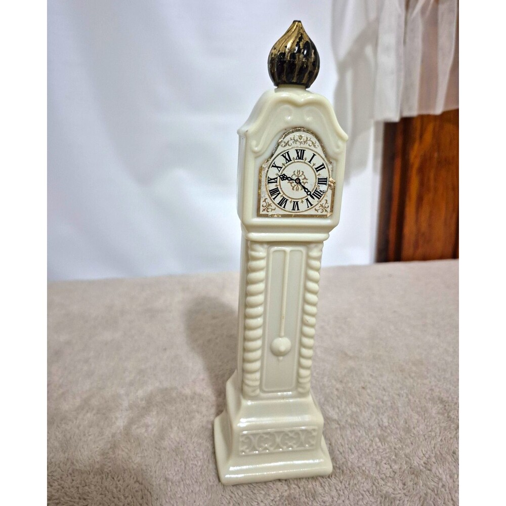 Avon Ceramic Grandfather Clock Decorative Bottle w/ Stopper White/Black Full